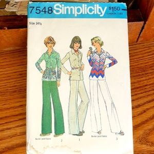 Vintage 1976 SIMPLICITY 7548 Misses Blouse and Pants Sewing Pattern Size 14½